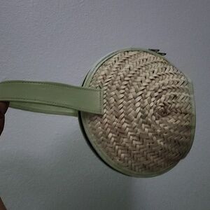 Oval Wicker Bag Mint Green and Cream